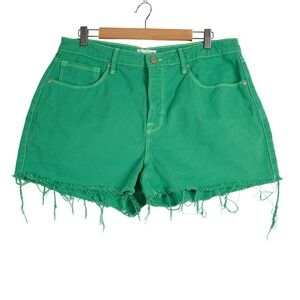 Good American Summer Green High Waisted Raw Hem Denim Shorts Womens 12/31